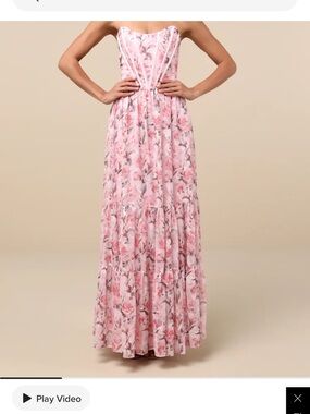 Lulu's Pink Floral Strapless Tiered Maxi Dress
